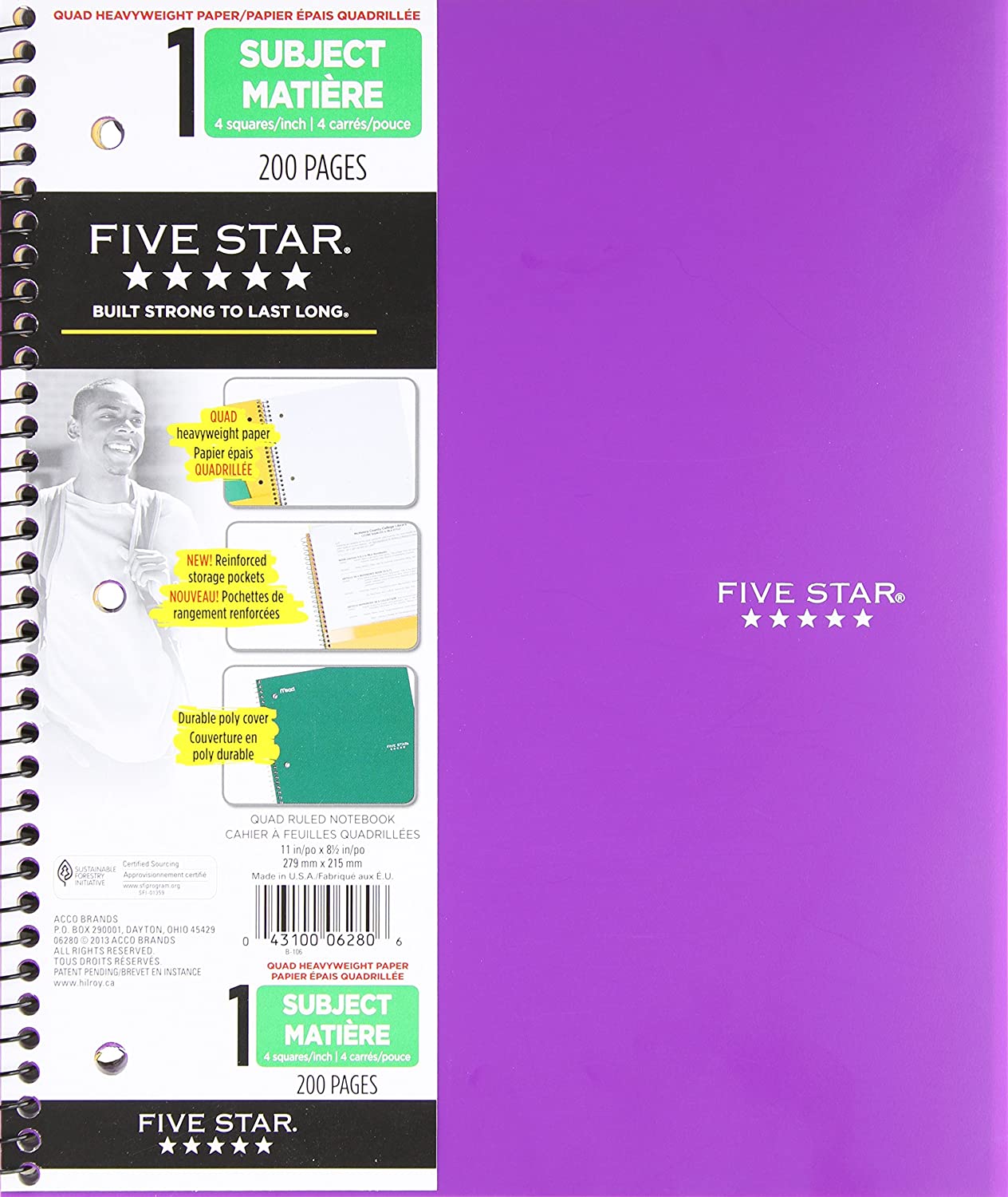 Five Star Coil Graph (4:1 Quad) Notebook - 200 pages